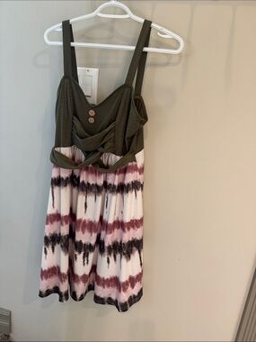 Casual Olive Green Tie-Dye Midi Sundress